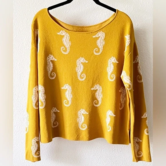 Anthropologie Maeve Seahorse Women's Yellow Women's Sweater Size Small - Picture 4 of 16